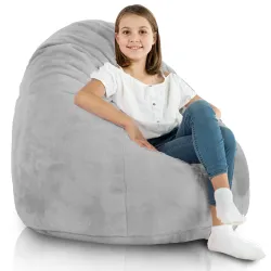 Puff sacco grigio in pelliccia sintetica, ideale per il relax in casa