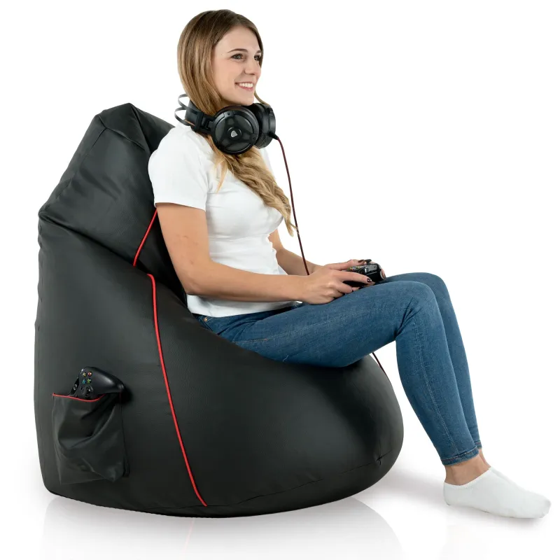 Poltrona sacco nera versatile, adatta per salotti e aree gaming
