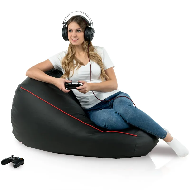 Poltrona sacco nera resistente, ideale per stanze giochi per bambini e setup gaming