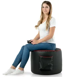Pouf gaming cilindrico in ecopelle nera, design elegante e funzionale per la tua stanza