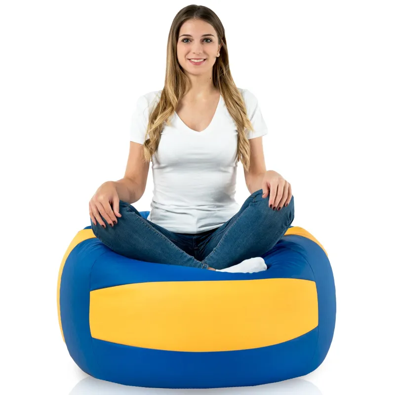 Pouf elegante blu e giallo per spazi abitativi vivaci