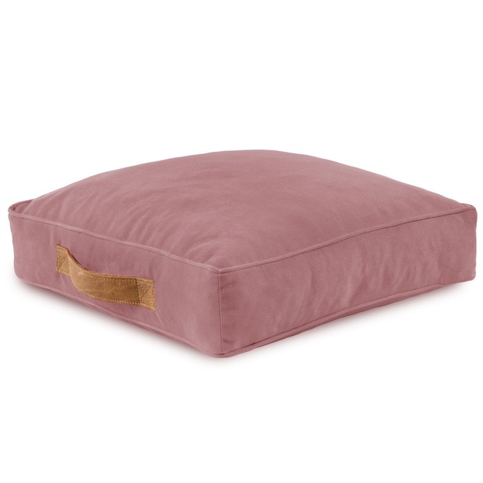 Cuscino quadrato rosa in velluto da pavimento. Cuscino lavabile comodo