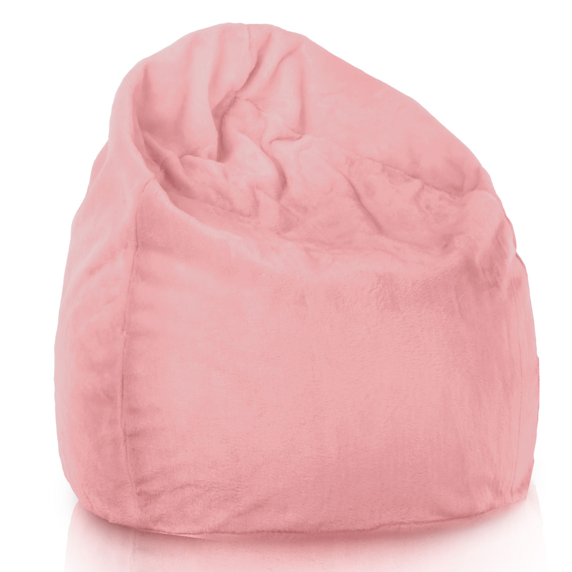 Poltrona pouf rosa in tessuto con pelo lungo. Poltrona sacco morbida