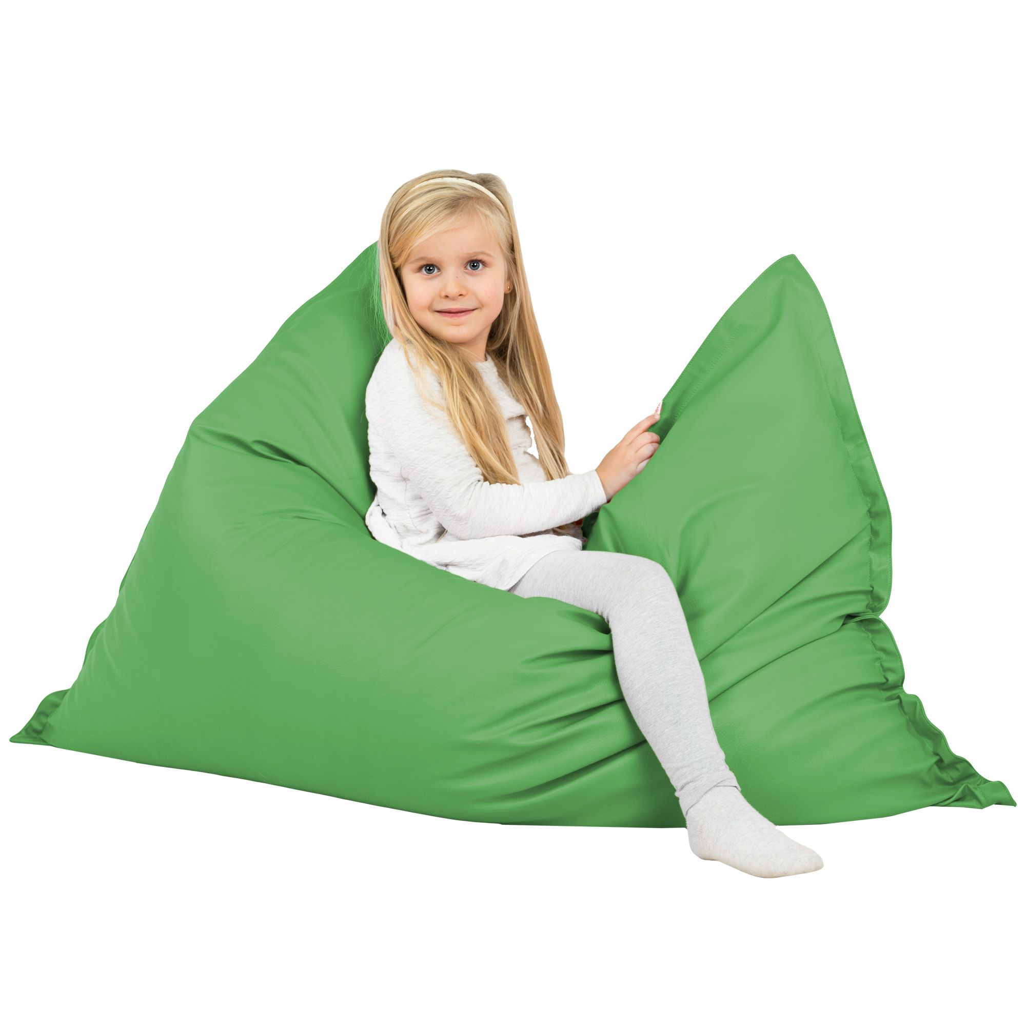 Cuscino gigante per bambini in ecopelle verde. Pouf rettangolare