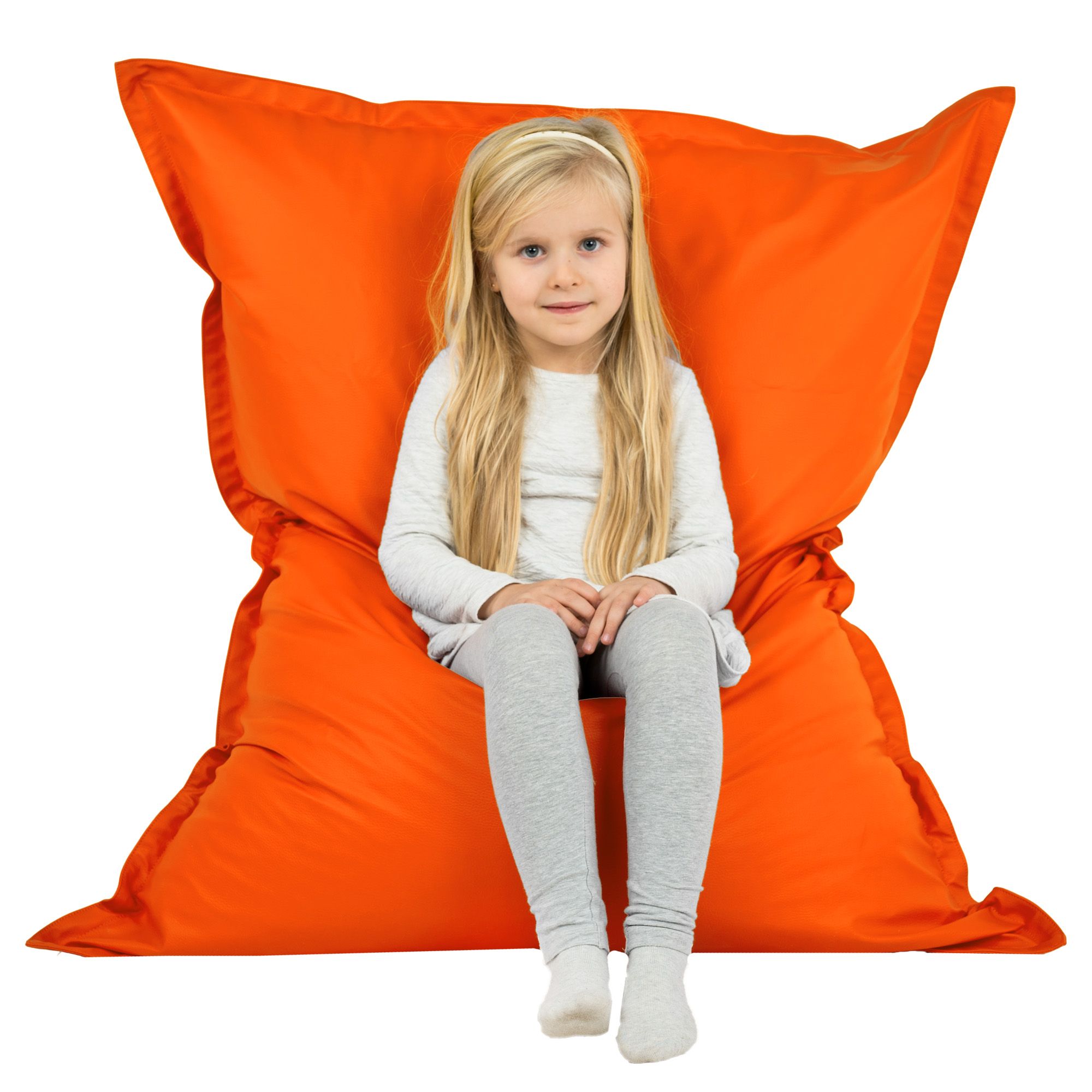 Cuscino gigante per bambini arancione ecopelle morbida. Pouf sacco