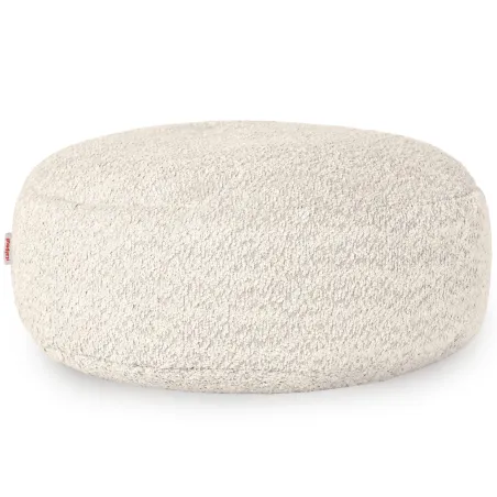 Pouf rotondo in bouclé, morbido e dal design contemporaneo