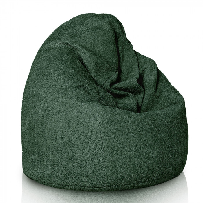 Pouf a forma di pera XXL Boucle colore verde scuro, Stile minimalista e  comfort eccezionale