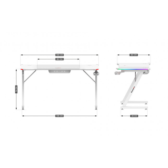 Dimensioni della scrivania Hero 3.3 RGB LED