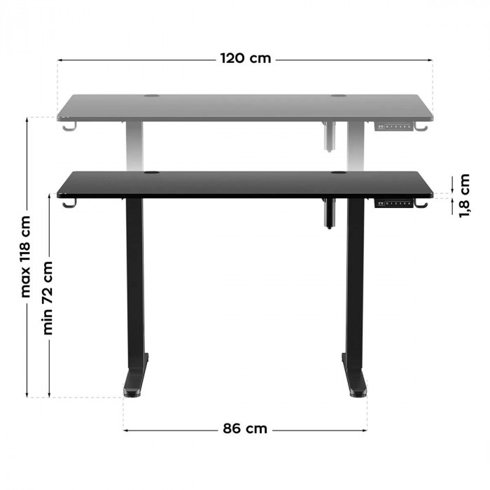 Dimensioni della scrivania elettrica Huzaro Hero 8.2