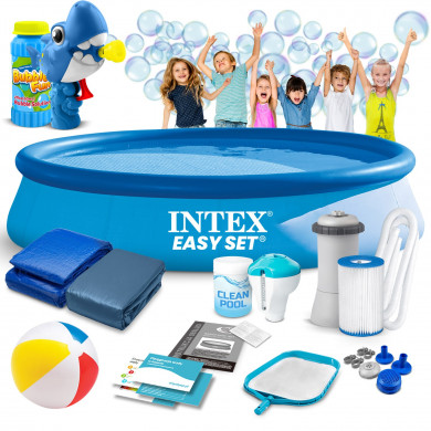 Piscina gonfiabile rotonda Fuori Terra esterno da giardino 366 x 76 cm 15in1 INTEX 28132 + macchina per le bolle GRATIS.