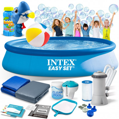 Piscina gonfiabile rotonda Fuori Terra esterno da giardino 396 x 84 cm 15in1 INTEX 28142 + macchina per le bolle GRATIS.