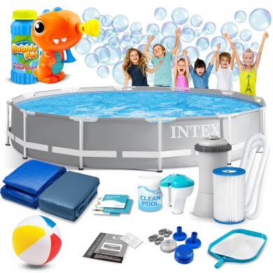 Piscina rotonda da giardino con struttura in metallo 366 x 76 cm 16in1 INTEX 26712 + macchina per bolle di sapone GRATIS