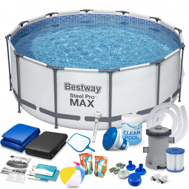 piscina fuori terra rotonda rigida Metal Frame esterno e pompa 427 x 84 cm, set 17in1 Bestway 56595
