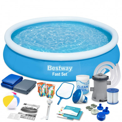 Piscina gonfiabile rotonda fuori terra esterno da giardino 366 x 76 cm set 17in1 Bestway 57274