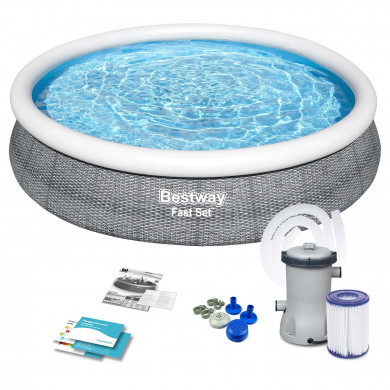 Piscina gonfiabile rotonda fuori terra esterno da giardino 366 x 76 cm 9in1 Bestway 57445