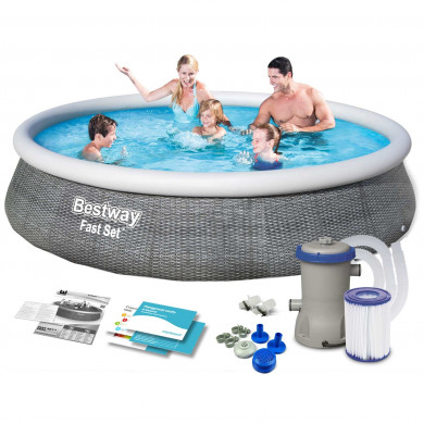 Piscina gonfiabile rotonda fuori terra esterno da giardino 396 x 84 cm, set 9 in 1 Bestway 57376
