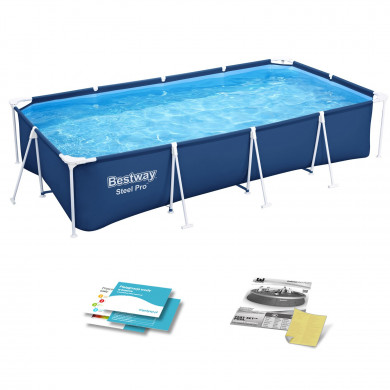 piscina fuori terra rectangular rigida Metal Frame esterno 400 x 211 x 81 cm , 4 in 1 Bestway 56405N