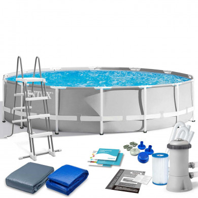 piscina fuori terra rotonda rigida Metal Frame Prism esterno con pompa 457 x 122 cm, 6in1 INTEX 26726GN