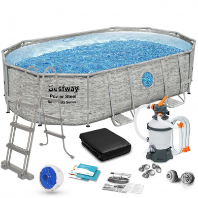 Power Steel piscina fuori terra rotonda rigida Metal Frame esterno 488 x 305 x 107 cm 11in 1 Bestway 56946