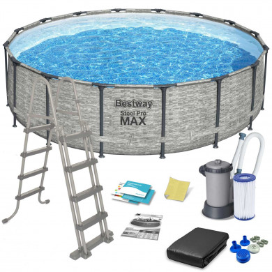 Steel Pro Max piscina fuori terra rotonda rigida Metal Frame esterno 488 x 122 cm, 11in1 Bestway 5619E