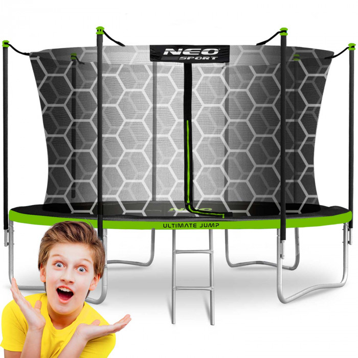 Trampolino da esterno 12ft/374cm con rete interna e scala Neo-Sport.