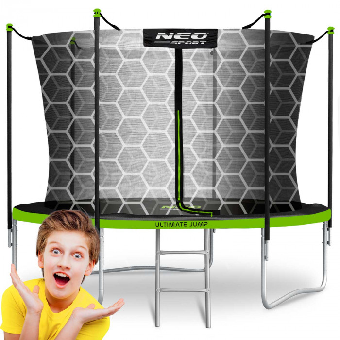 Trampolino da esterno da 3 metri/312 cm con rete interna e scaletta Neo-Sport