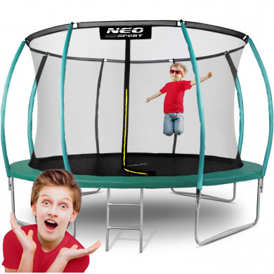 Trampolino da giardino 12ft/374cm con rete, pali profilati e scala Neo-Sport