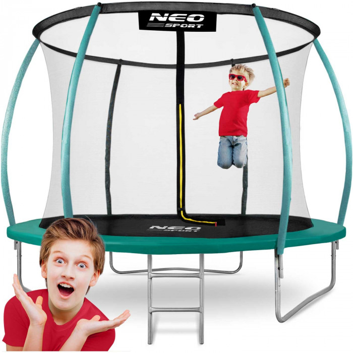 Trampolino da esterno 10ft/312cm con rete, pali profilati e scaletta.