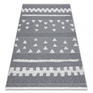 Tappeto ECO SIZAL BOHO MOROC Geometrico 22321 franges - due livelli di pile crema / grigio, tappeto in cotone riciclato