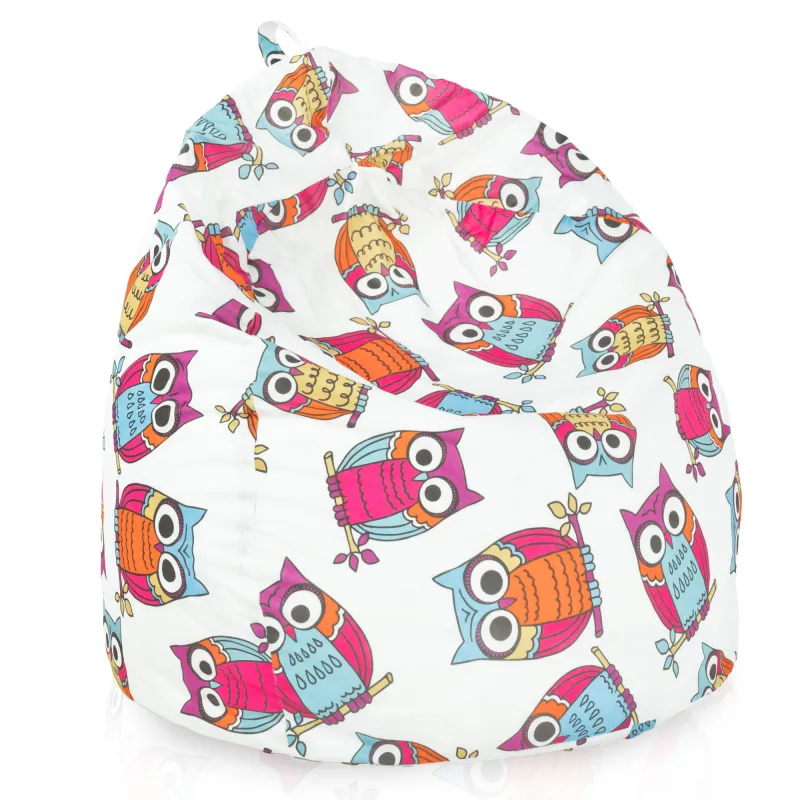 Pouf sacco per bambini dallo stile moderno con gufi, adatto per aree gioco