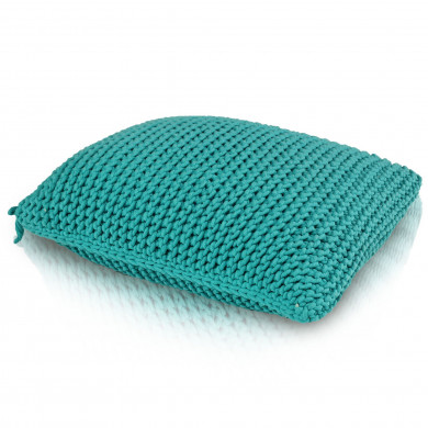 CottonKnit Deco Cushion – Turquoise – cuscino rettangolare lavorato a maglia con cordoncino di cotone