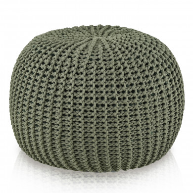 Pouf rotondo lavorato a maglia Verde – Realizzato a mano in cordoncino di cotone