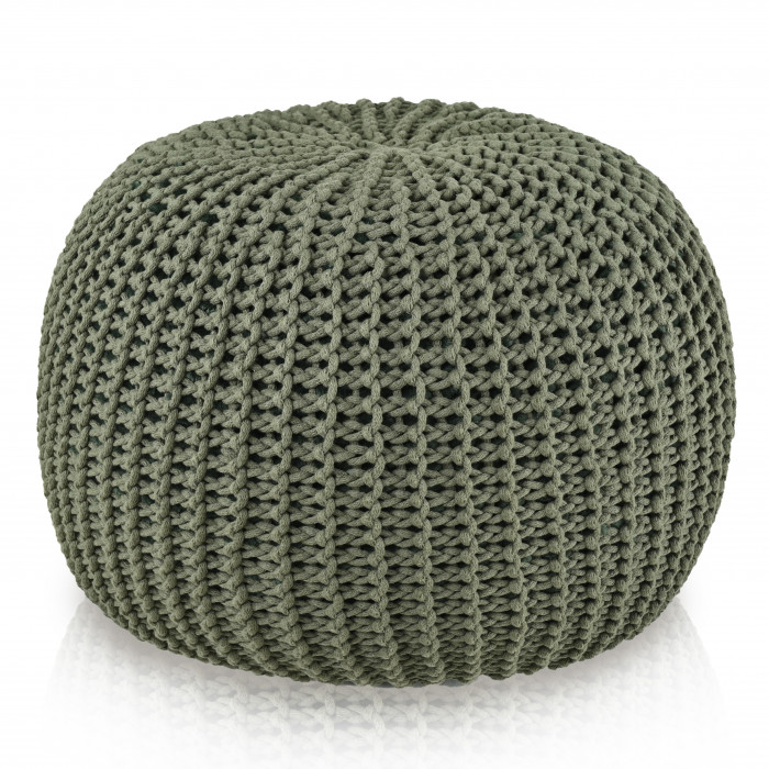 Pouf HandKnit Grande – Pouf verde bosco lavorato a mano in cordoncino di cotone