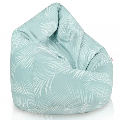 Pouf sacco Palmy Mint per bambini – Morbida poltrona pouf con motivo a foglie tropicali, color menta pastello