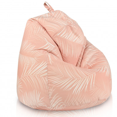 Pouf sacco Palm Trees rosa polvere per bambini – rosa, motivo foglie tropicali, morbida poltrona sacco