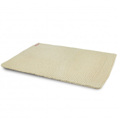 Tappeto rettangolare in cotone lavorato a mano, color crema, 86x60 cm