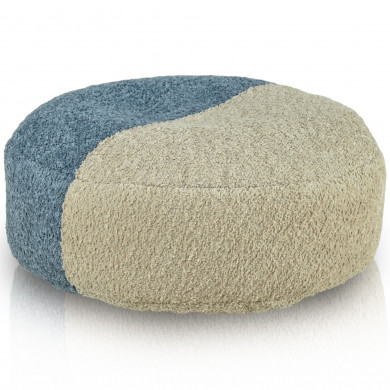 Poggiapiedi Bouclé Duo – rotondo, bicolore (beige e blu), morbido ed elegante