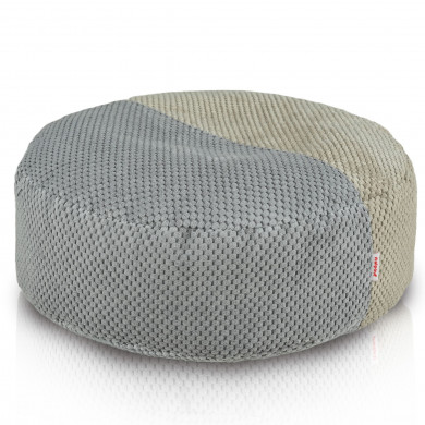 Poggiapiedi Duo Velvet Dots – patchwork rotondo in velluto DOT strutturato beige e grigio