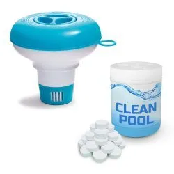 Dosatore galleggiante per chimica piscina + 0,5 kg pastiglie multifunzione