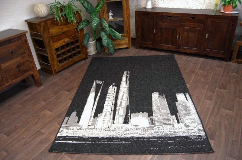 TAPPETO DI SPAGO SISAL FLOORLUX 20240 nero / argento