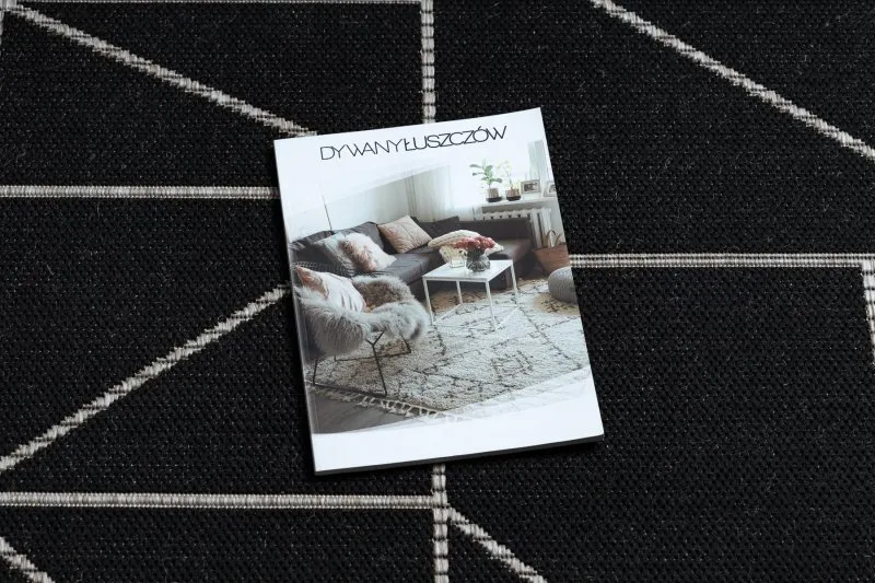 TAPPETO DI SPAGO SISAL FLOORLUX 20605 nero / argento TRIANGOLI, GEOMETRICO