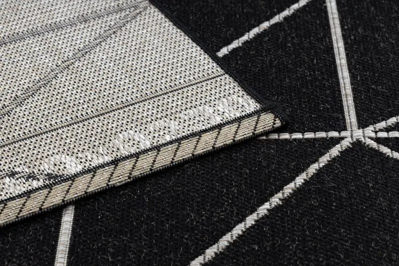 TAPPETO DI SPAGO SISAL FLOORLUX 20605 nero / argento TRIANGOLI, GEOMETRICO