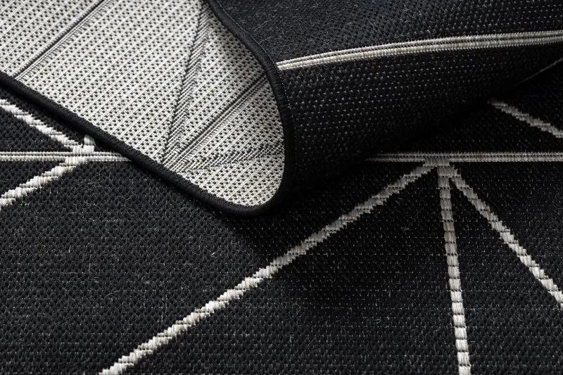 TAPPETO DI SPAGO SISAL FLOORLUX 20605 nero / argento TRIANGOLI, GEOMETRICO