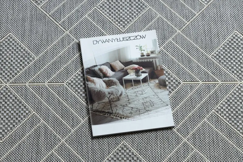 Dywan SZNURKOWY SIZAL FLAT 48731637 Kwadraty, romby, geometryczny szary / krem