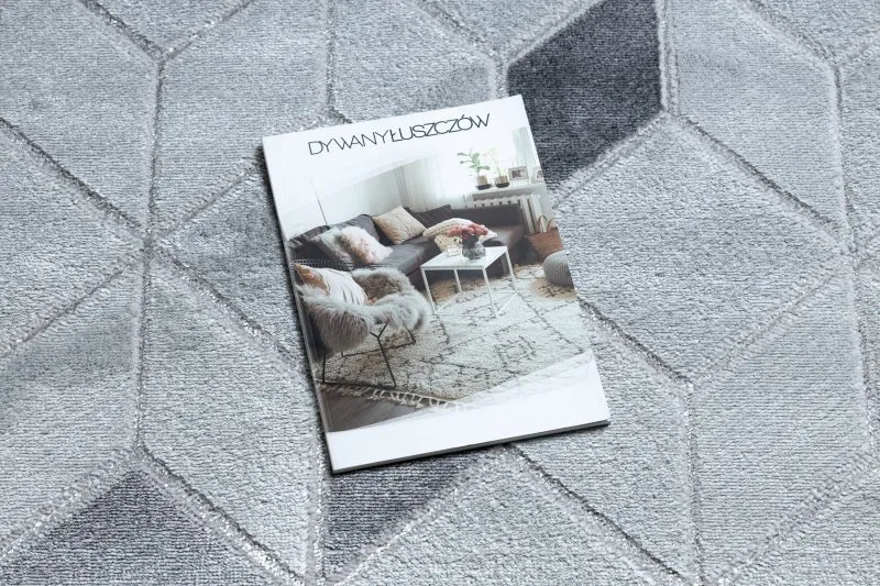 Dywan MEFE nowoczesny B400 Kostka, geometryczny 3D - Strukturalny, dwa poziomy runa szary