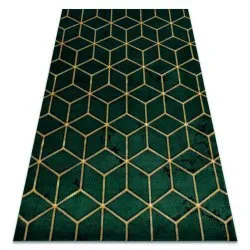 Tappeto EMERALD esclusivo 1014 glamour, elegante cubo verde bottiglia / oro