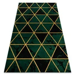 Tappeto EMERALD esclusivo 1020 glamour, elegante Marmo, triangoli verde bottiglia / oro