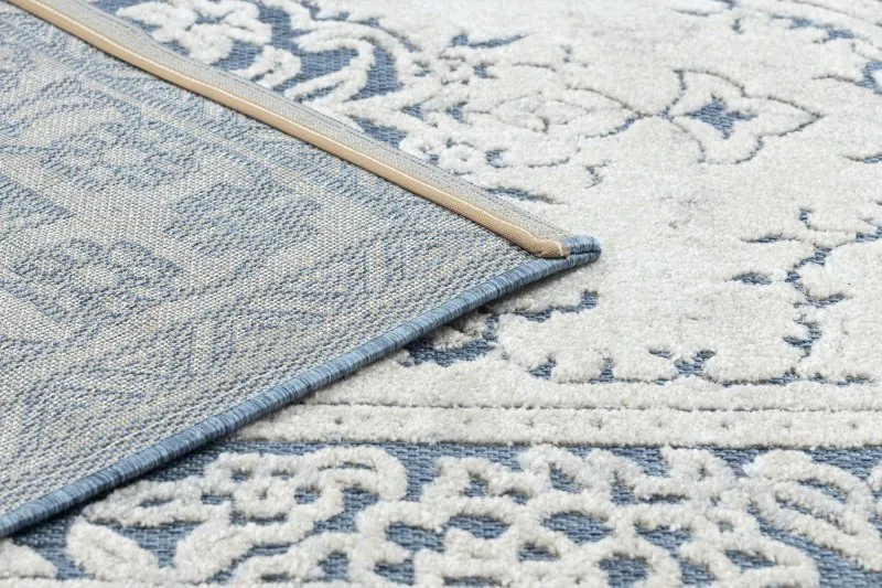 Dywan Strukturalny SOLE D3871 Ornament, ramka - płasko tkany niebieski / beż