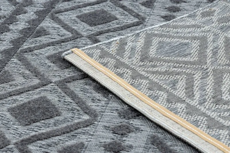 Dywan Strukturalny SOLE D3852 Boho, romby - płasko tkany szary