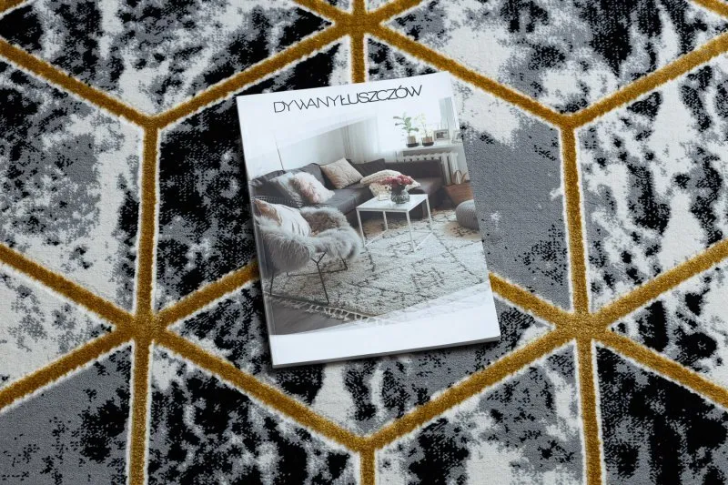 Dywan GLOSS 3D nowoczesny 409A 82 Sześcian, stylowy, glamour, art deco czarny / złoty / szary